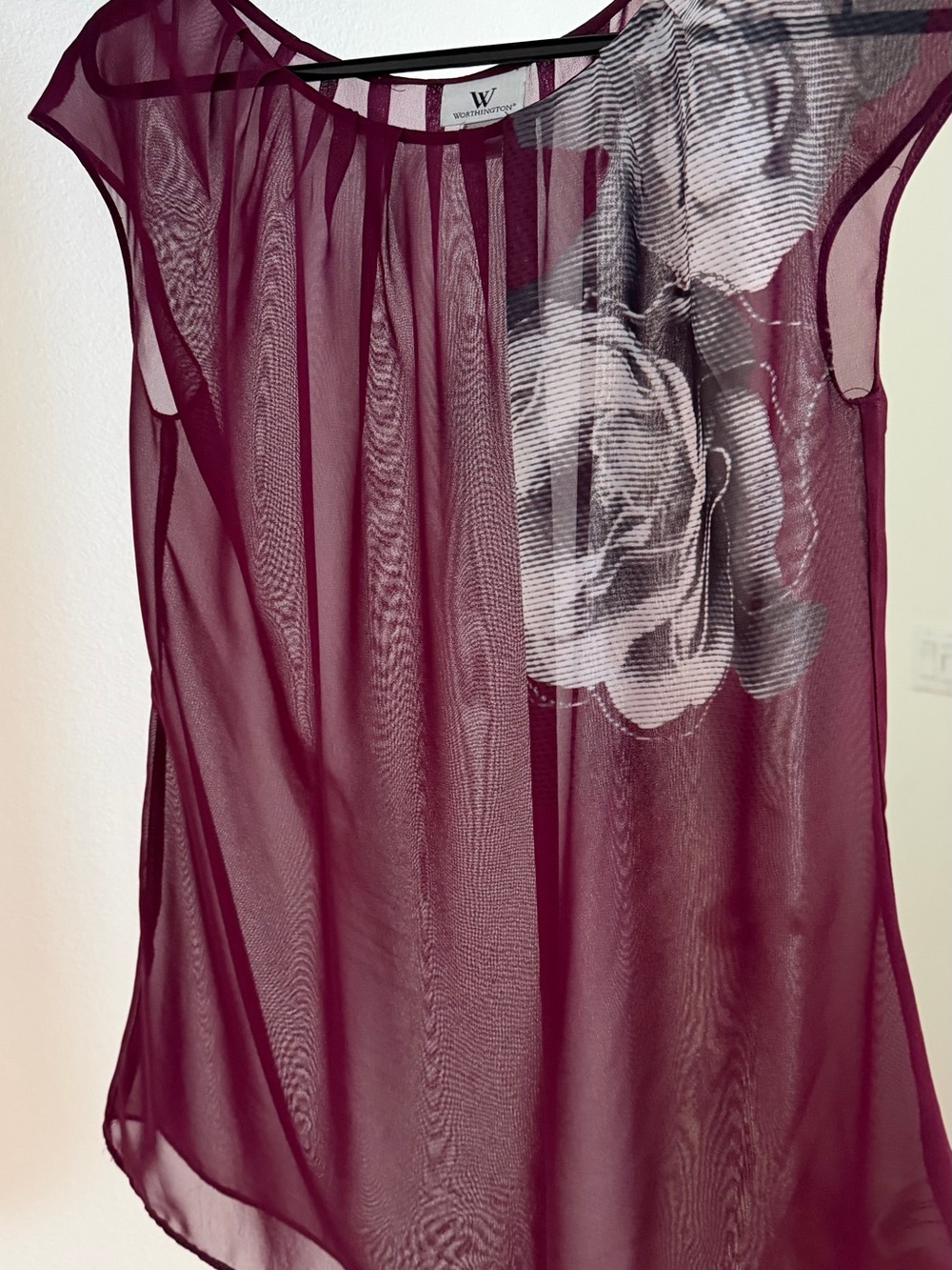 Worthington Sheer Burgundy Floral-Print Camisole